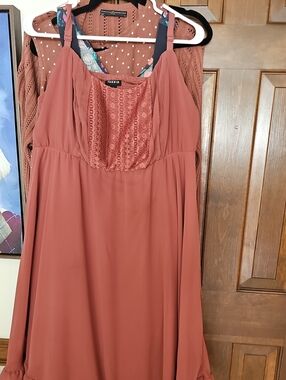 torrid Deep Rose Chiffon Maxi Dress with Crochet Bib Detail